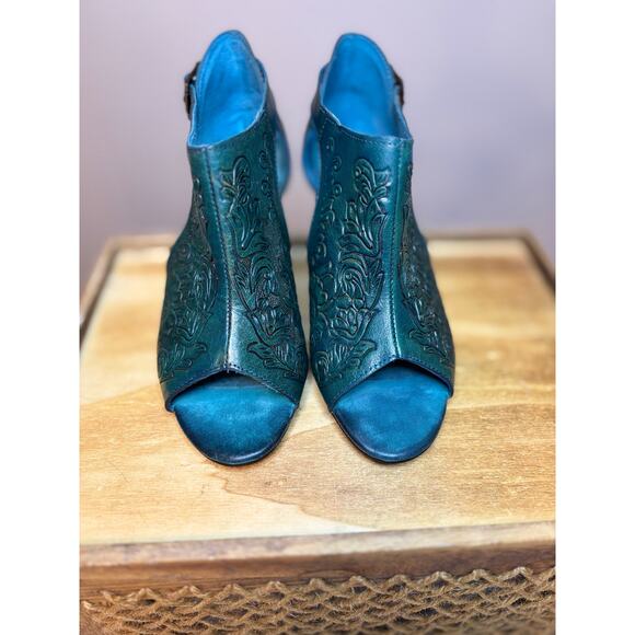 ROPER MIKA Burnished Turquoise Tooled Leather Mule w Side Buckle - Picture 5 of 8